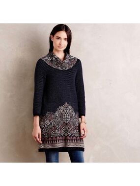 Anthropologie Moth Imperial Tunic Sweater Dress Size Medium Navy Blue